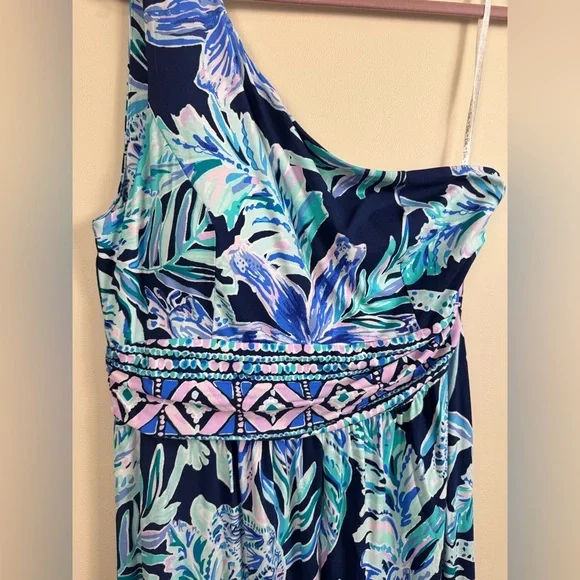 Lilly Pulitzer Malia Maxi Dress in High Tide Navy Ready Set Gecko Engineered M - Picture 3 of 5